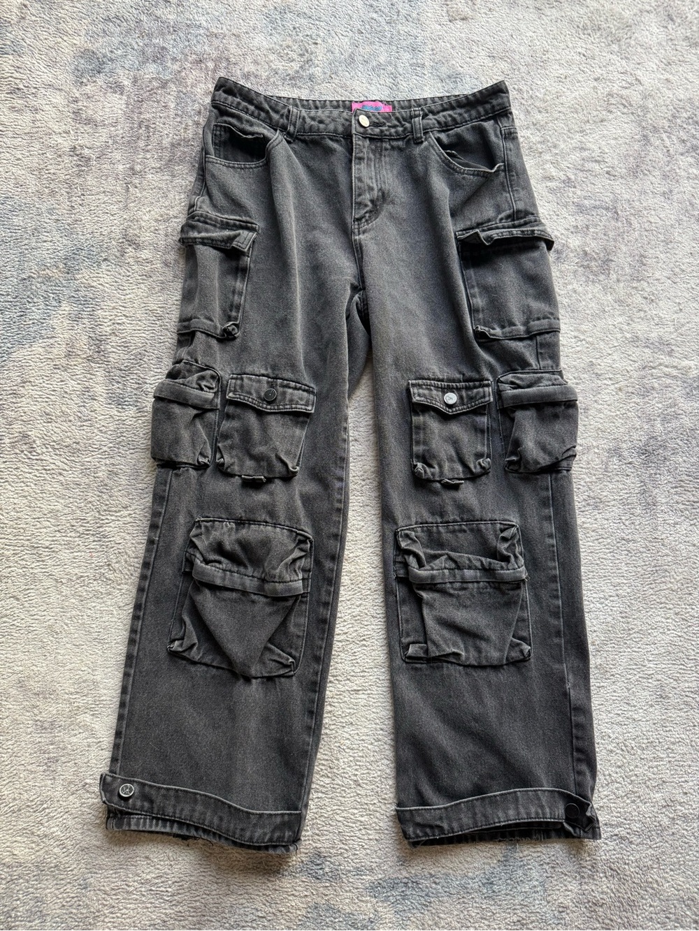 Edikted Black Washed Denim Multi Pocket Cargo Jeans Pants Y2K Utility Streetwear